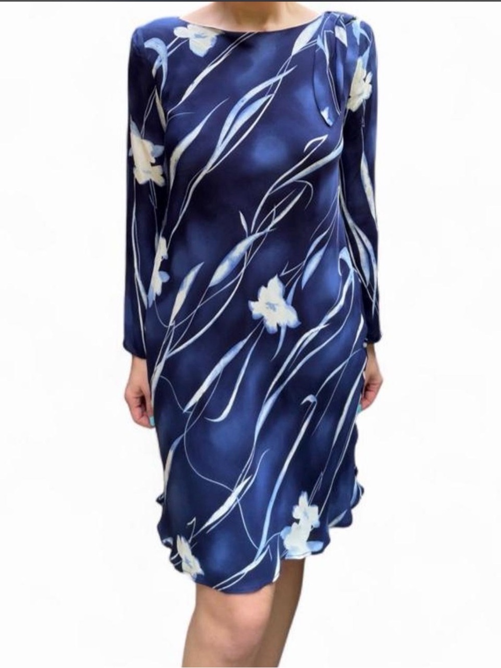 Vintage 90s Watercolor Botanical Bias Midi Dress Kelly Graham New York